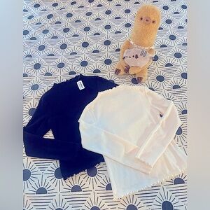 Cozy Girl’s Set of Lettuce Trimmed and Ribbed Knit T-neck L/S Tops (Sz. 10-12)
